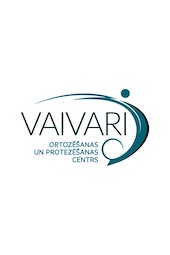 VAIVARI Nacionālais rehabilitācijas centrs logotips ar stilizētām zilām izliektām līnijām un punktu, kas norāda uz kustību vai rehabilitāciju, ar nosaukumu trekniem burtiem un apakšvirsrakstu mazākā tekstā.