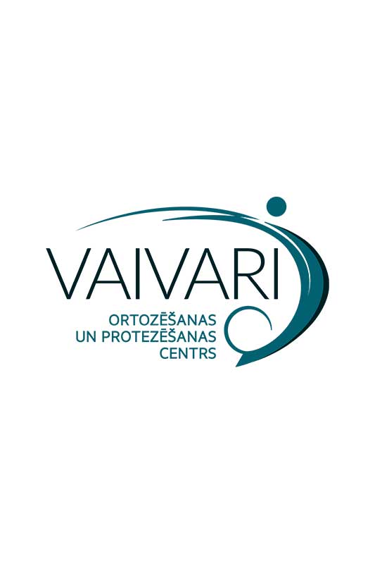 Vaivaru nacionālā rehabilitācijas centra logotips. Dizainā ir vārds VAIVARI ar zilām izliektām līnijām un punktu virs tā, kas atgādina kustību vai atbalstu, un mazāks teksts latviešu valodā zem tā: Nacionālais rehabilitācijas centrs.
